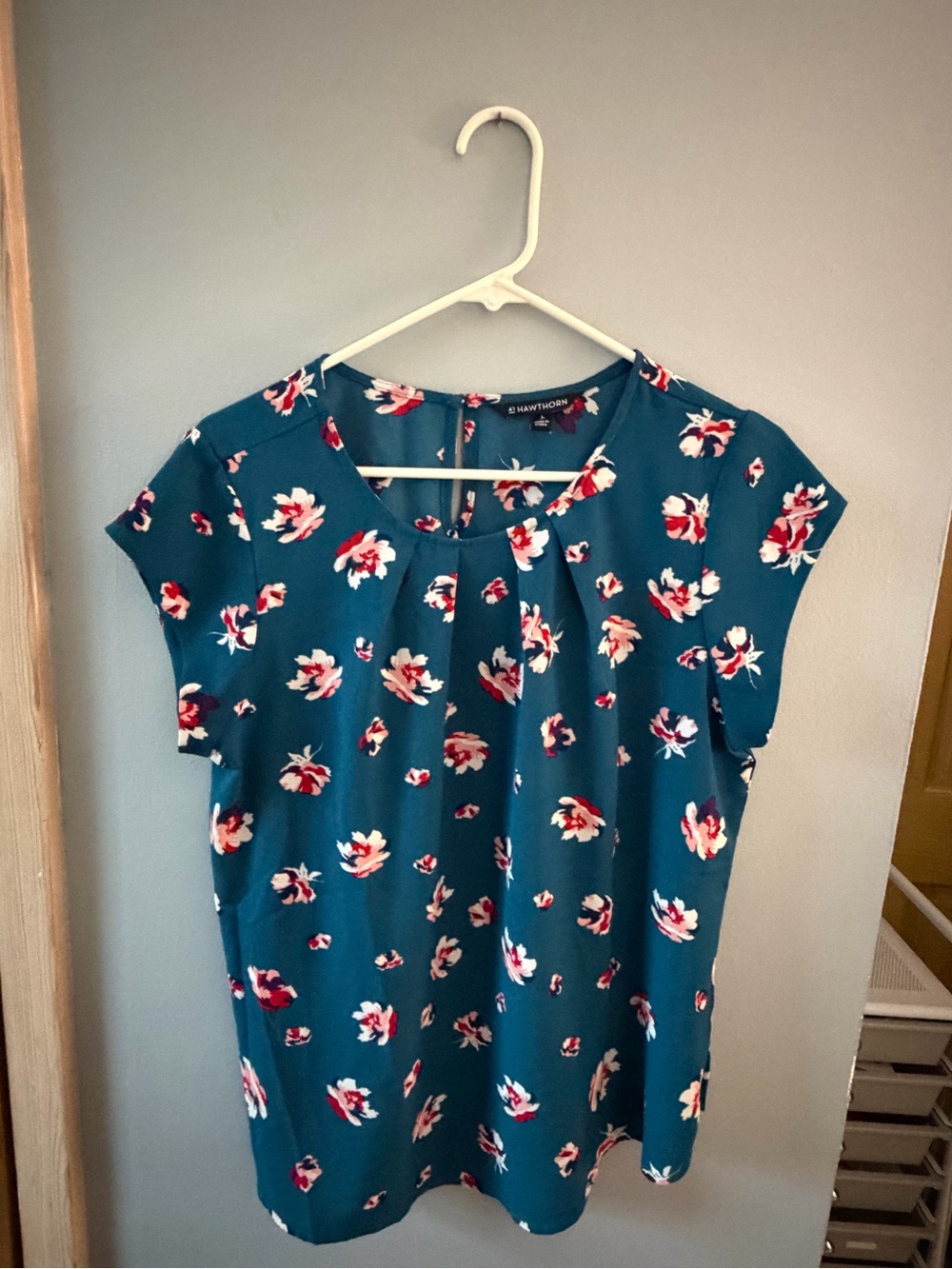 41 Hawthorn Teal Floral Cap-Sleeve Blouse